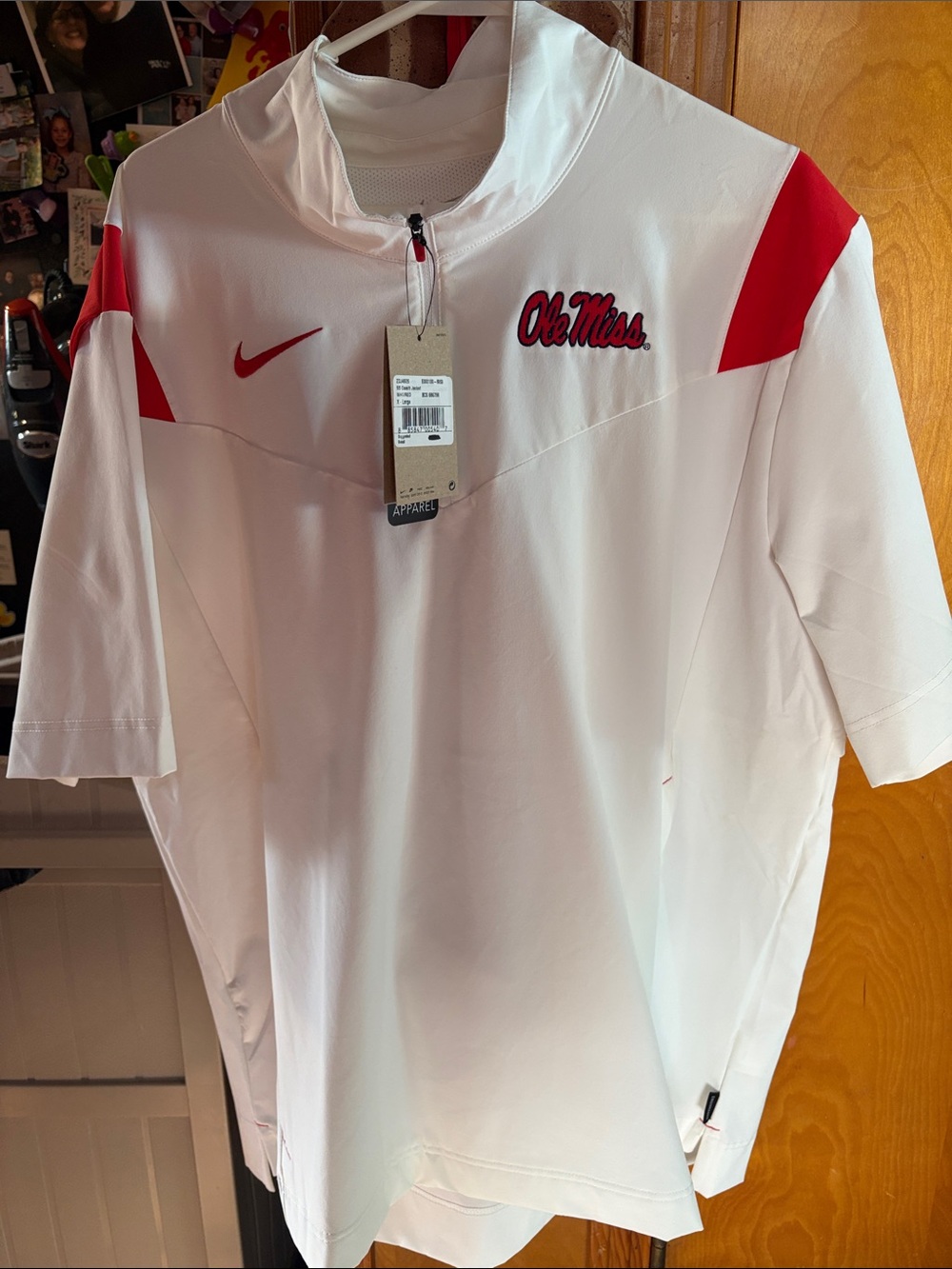 Nike White Pullover with Red Accents and Ole Miss Logo
